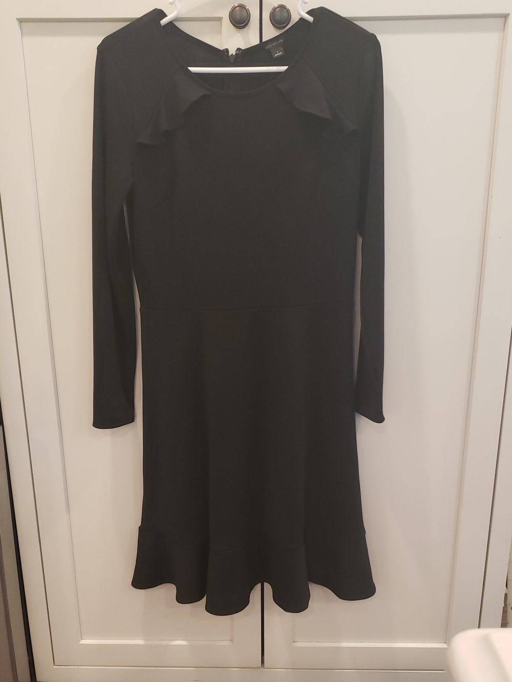 Ann Taylor Black Long-Sleeve Ruffle Hem Dress